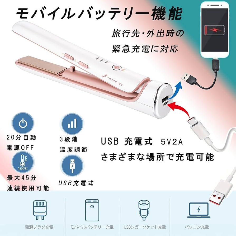 Amazon | 【コードレス・ USB充電】コードレスヘアアイロン